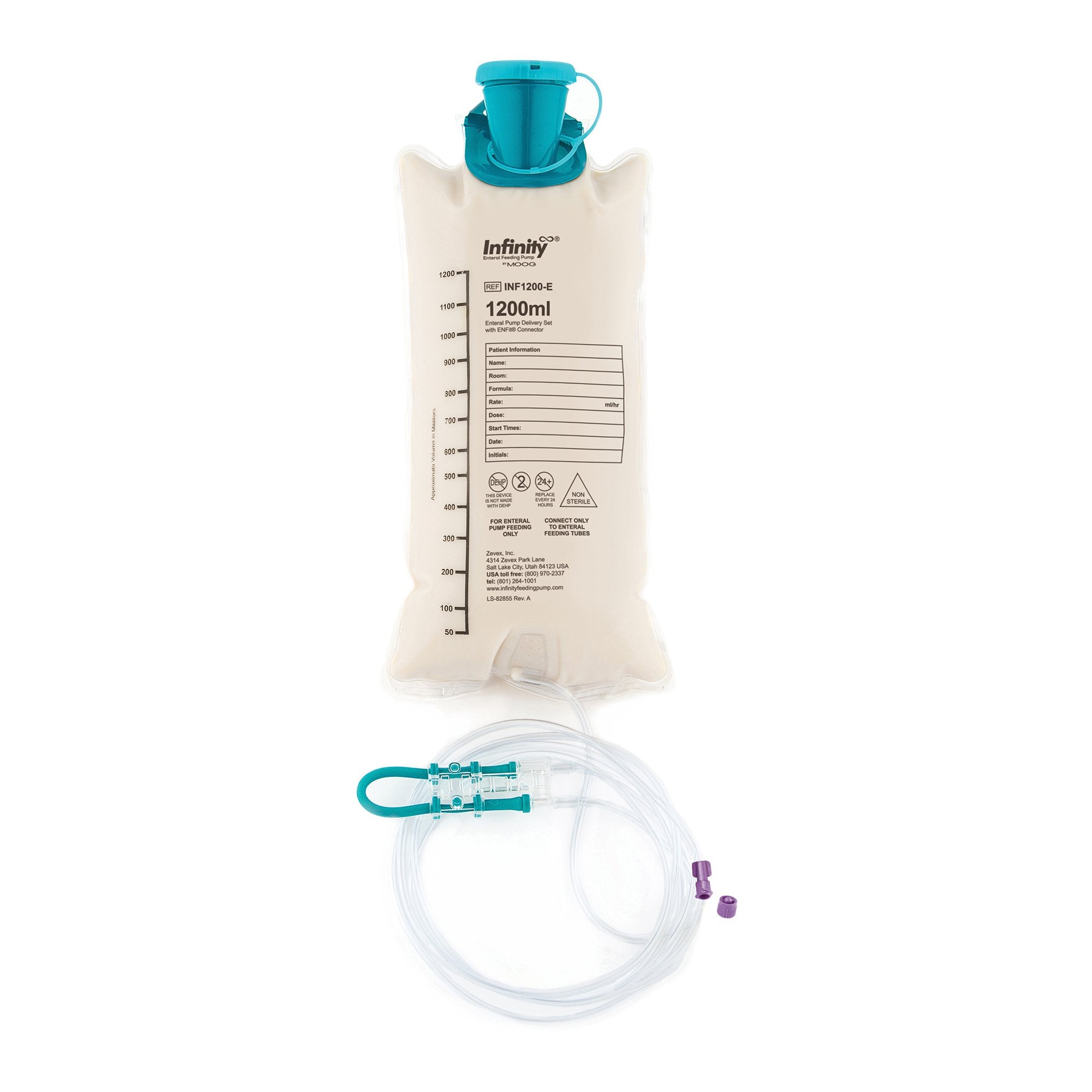 ENFit* Zevex EnterLite Infinity 1200ml Feeding Bag Pump Set (REF# INF1200-E)