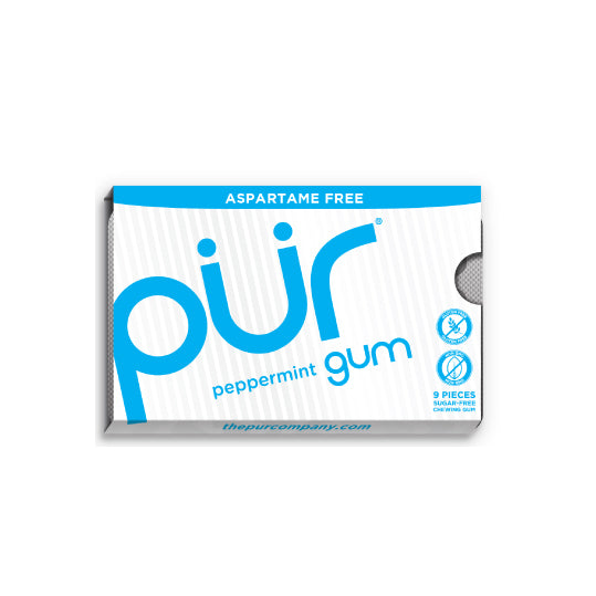 12.6 gram blue and white blister tray of PUR Gum - Peppermint