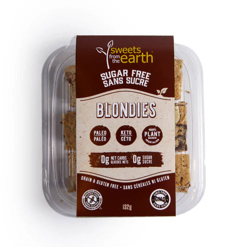 132 gram brown and clear package of Sweets From the Earth Blondies